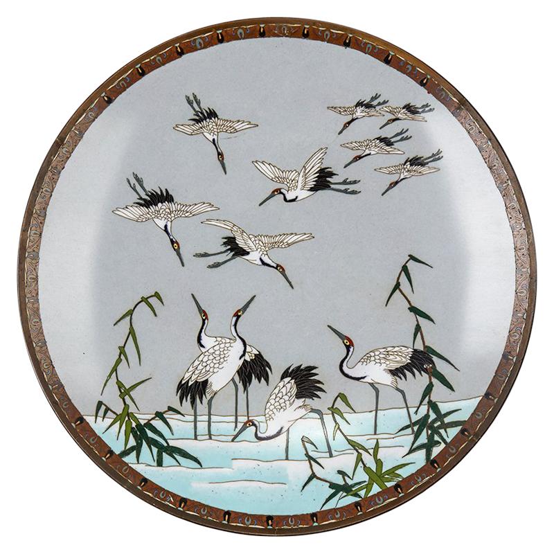 Antique Japanese Meiji Cloisonne Bird Plaque 19th Century