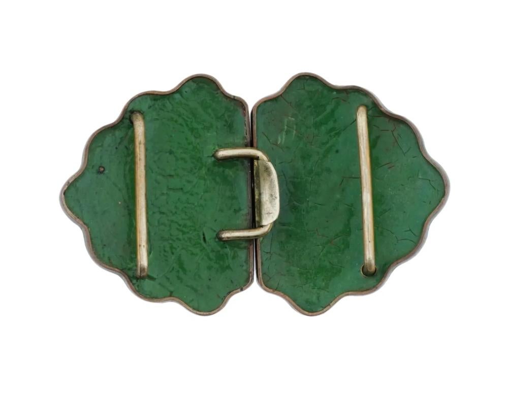 Gray Antique Japanese Meiji Cloisonne Enamel Belt Buckle For Sale