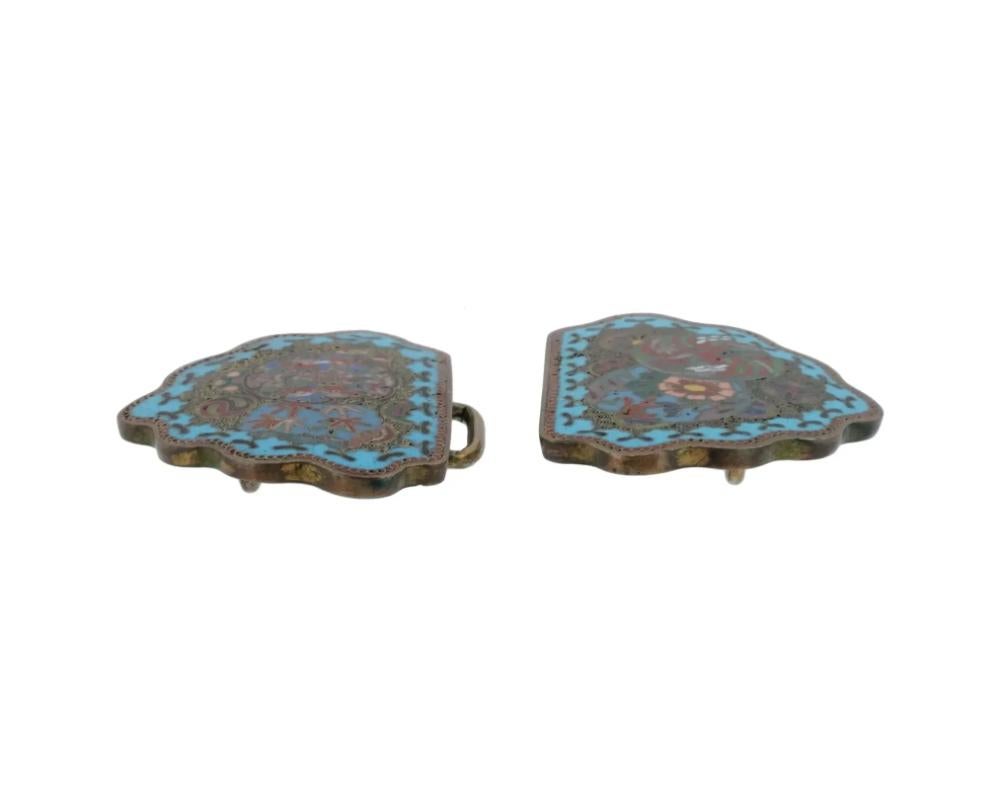 Antique Japanese Meiji Cloisonne Enamel Belt Buckle In Good Condition For Sale In New York, NY