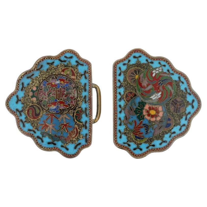 Antique Japanese Meiji Cloisonne Enamel Belt Buckle For Sale