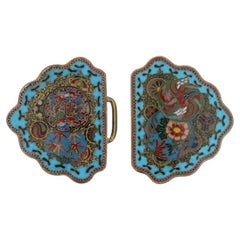 Boucle de ceinture ancienne japonaise Meiji en émail cloisonné