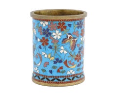 Antique Japanese Meiji Cloisonne Enamel Brush Pot