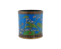 Antique Japanese Meiji Cloisonne Enamel Brush Pot