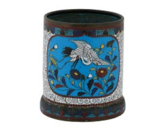 Antique Japanese Meiji Cloisonne Enamel Brush Pot