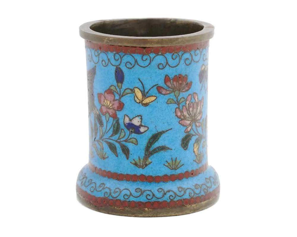 Antique Japanese Meiji Cloisonne Enamel Brush Pot In Good Condition In New York, NY