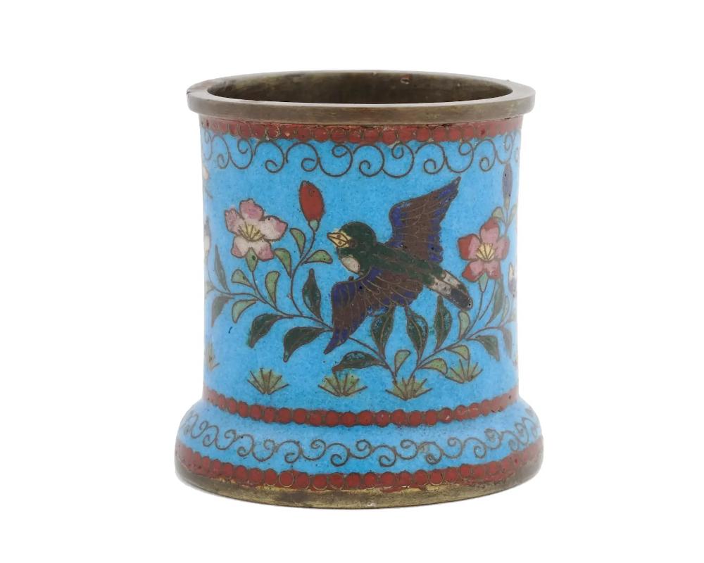 19th Century Antique Japanese Meiji Cloisonne Enamel Brush Pot