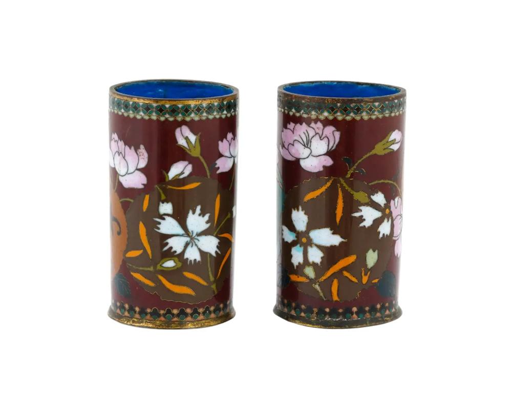 Antique Japanese Meiji Cloisonne Enamel Brush Pots In Good Condition For Sale In New York, NY