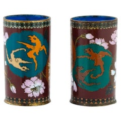 Vintage Japanese Meiji Cloisonne Enamel Brush Pots