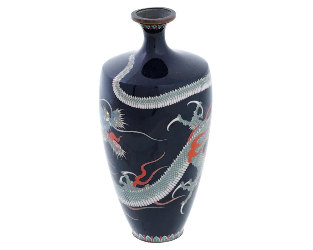 Cloissoné Antique Japanese Meiji Cloisonne Enamel Dragon Vase For Sale