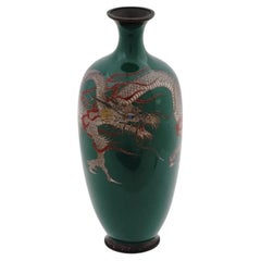 Antique Japanese Meiji Cloisonne Green Enamel Dragon Vase