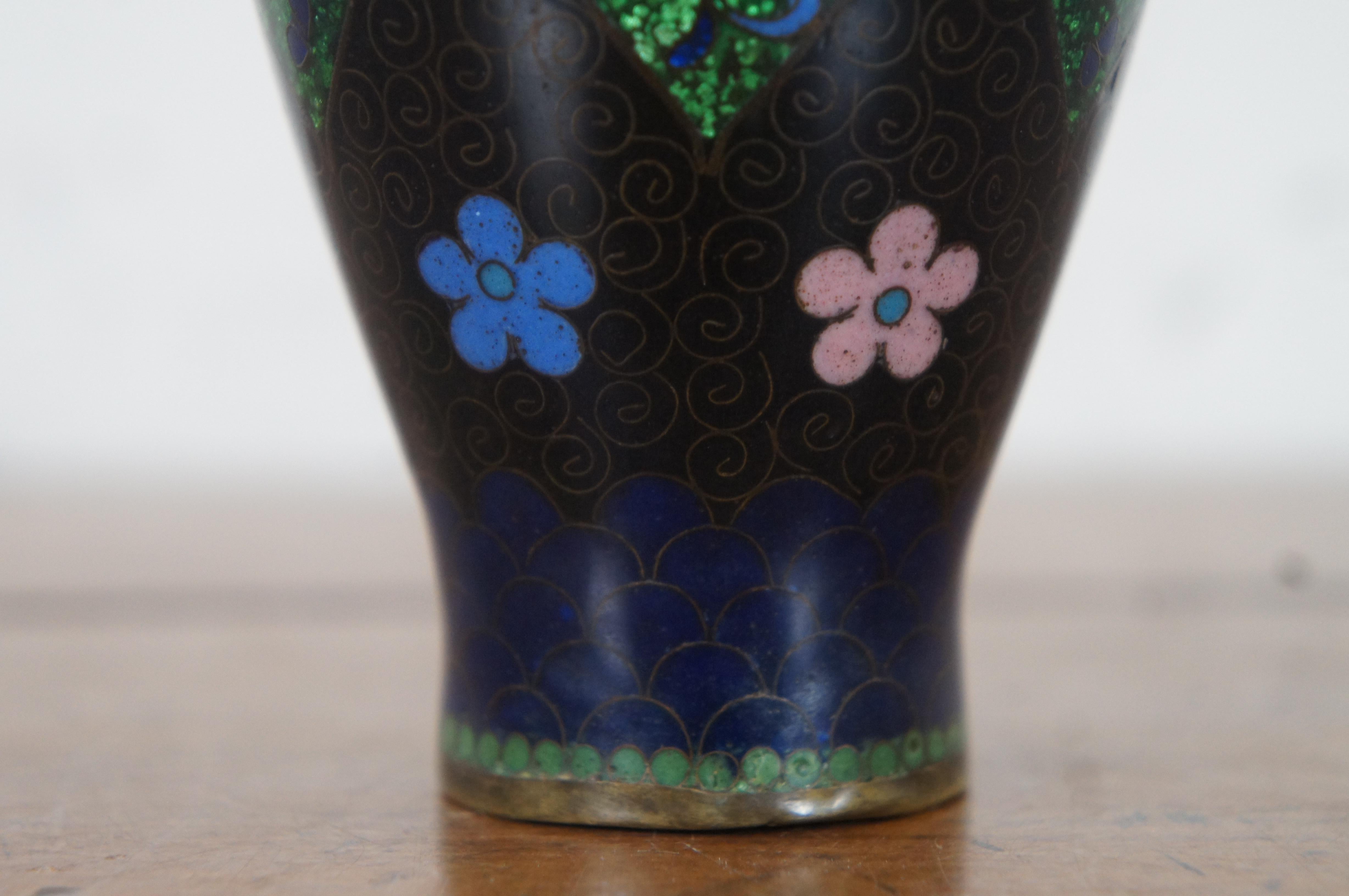 Antique Japanese Meiji Cloisonne Enamel Ginbari Floral Butterfly Bud Vase 5