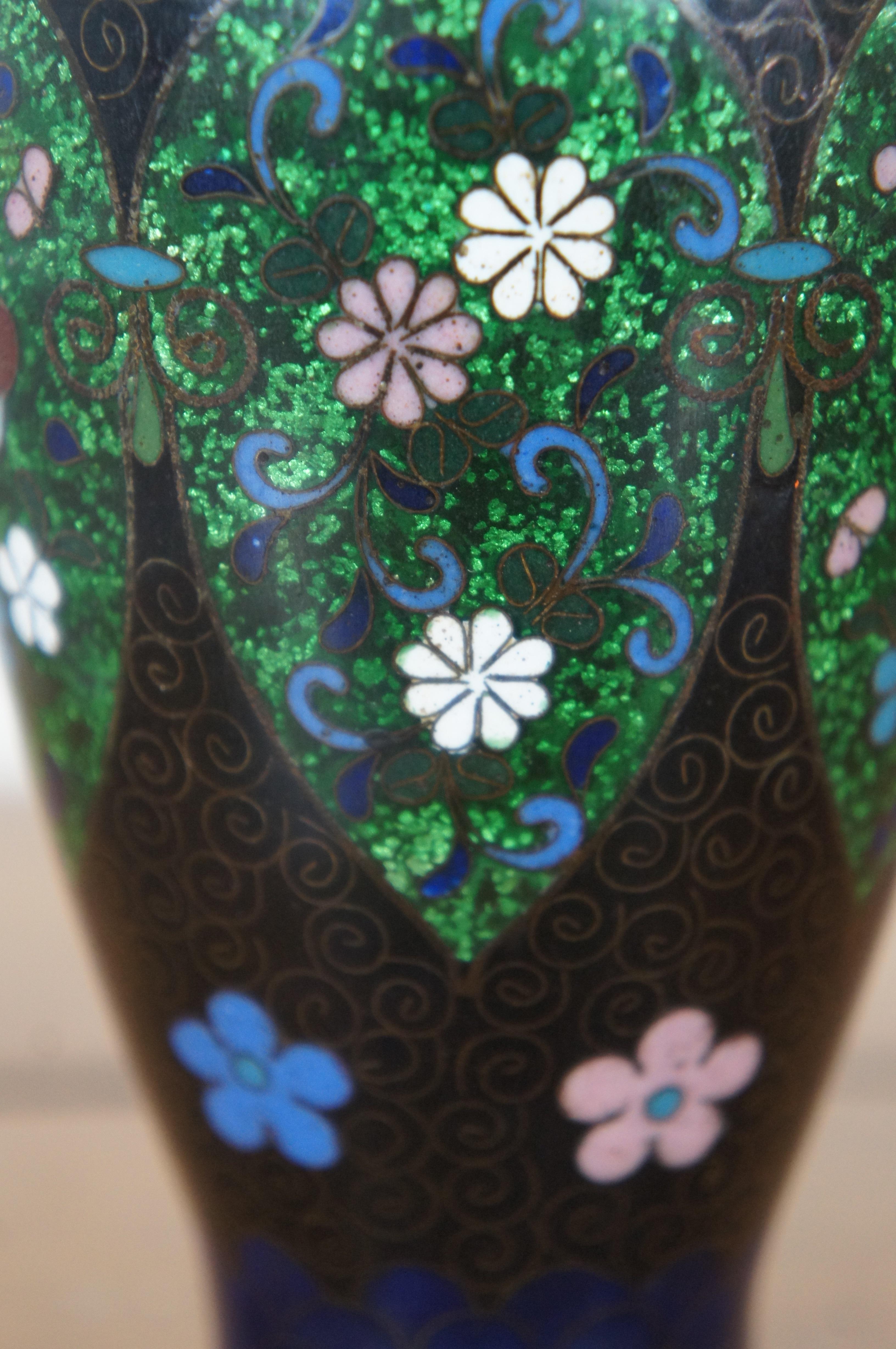 Antique Japanese Meiji Cloisonne Enamel Ginbari Floral Butterfly Bud Vase 7