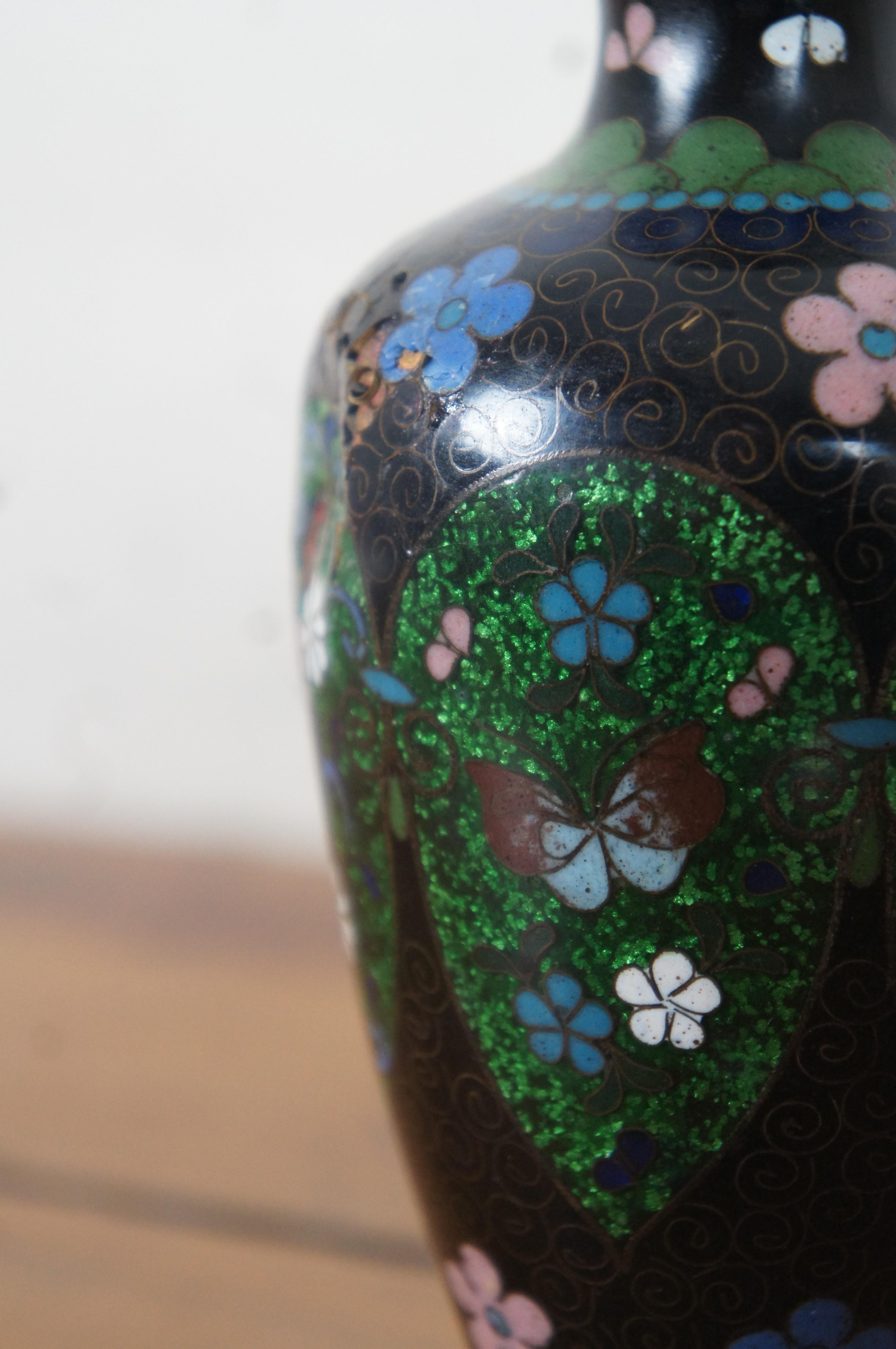 19th Century Antique Japanese Meiji Cloisonne Enamel Ginbari Floral Butterfly Bud Vase