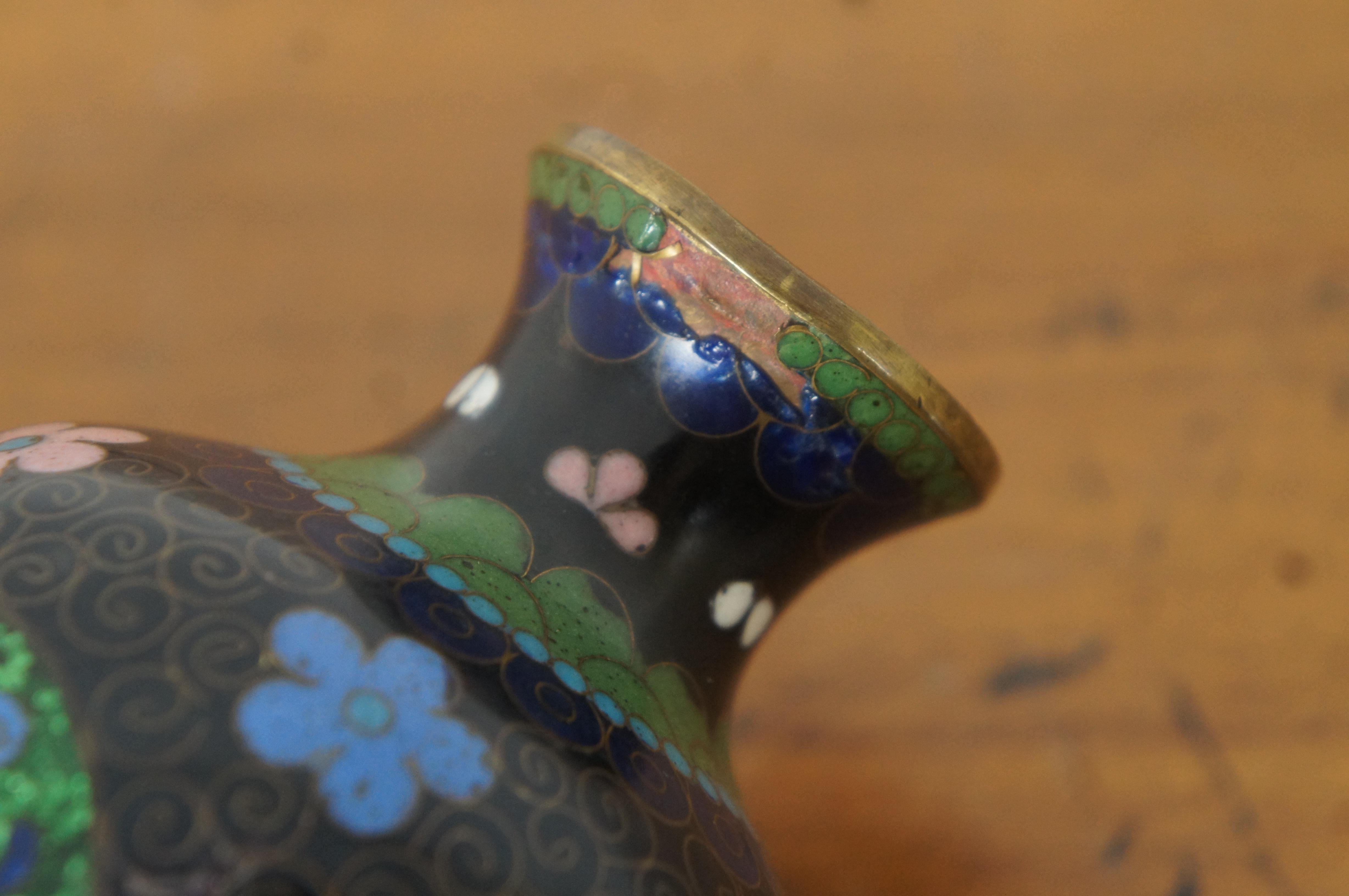 Antique Japanese Meiji Cloisonne Enamel Ginbari Floral Butterfly Bud Vase 3