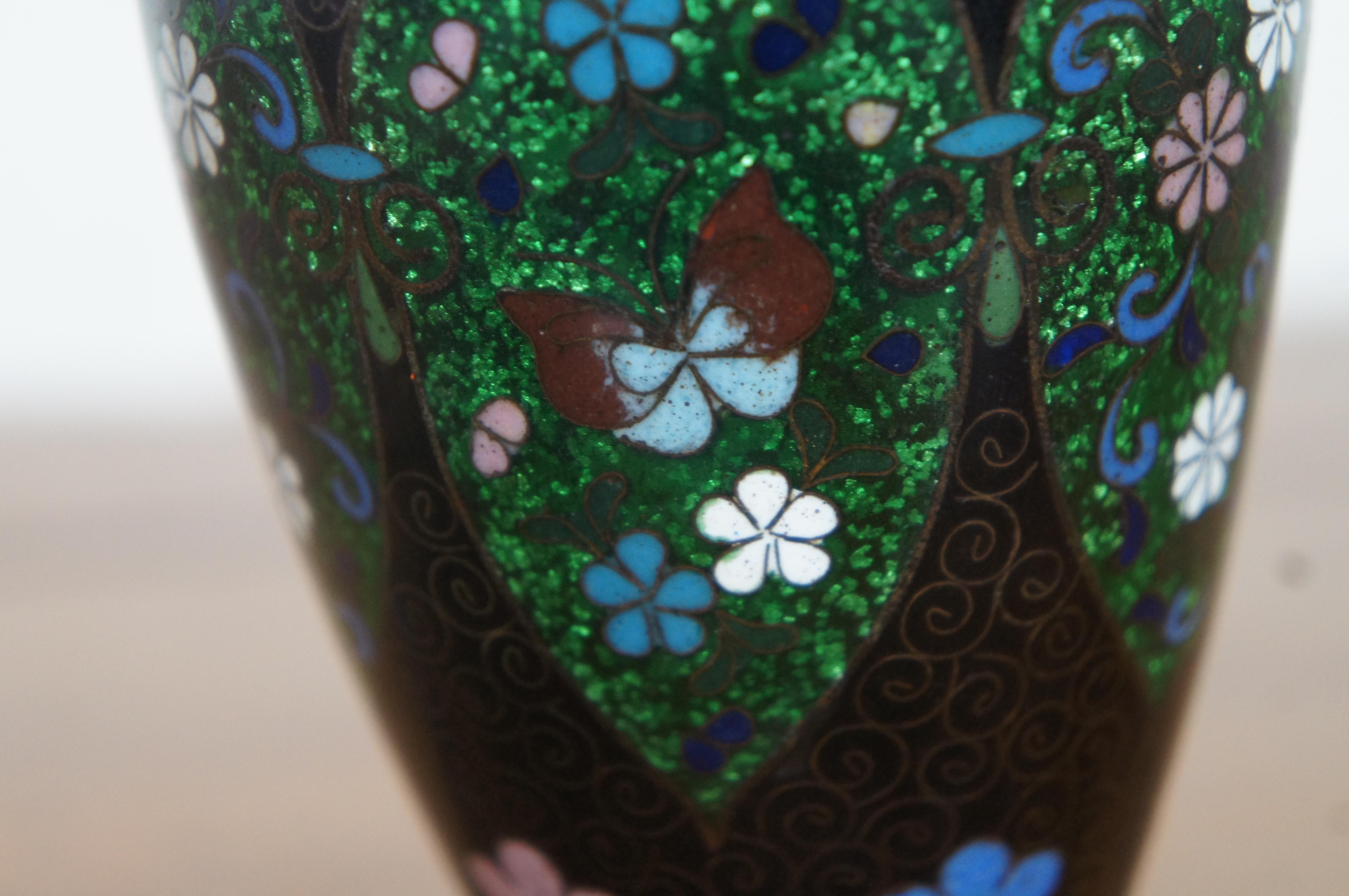 Antique Japanese Meiji Cloisonne Enamel Ginbari Floral Butterfly Bud Vase 4