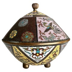 Antique Japanese Meiji Cloisonne Enamel Lidded Koro Jar