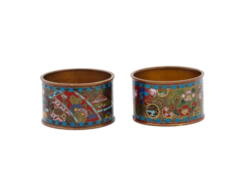 Cloissoné Antique Japanese Meiji Cloisonne Enamel Napkin Rings For Sale