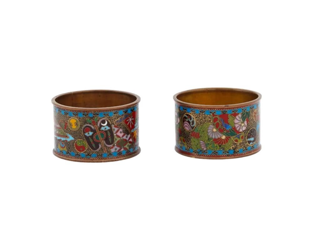 Antique Japanese Meiji Cloisonne Enamel Napkin Rings In Good Condition For Sale In New York, NY