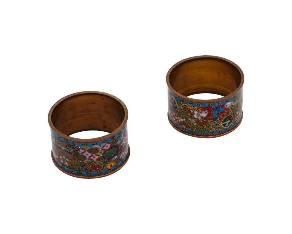 Anneaux de serviette anciens en émail cloisonné japonais Meiji Bon état - En vente à Queens, NY