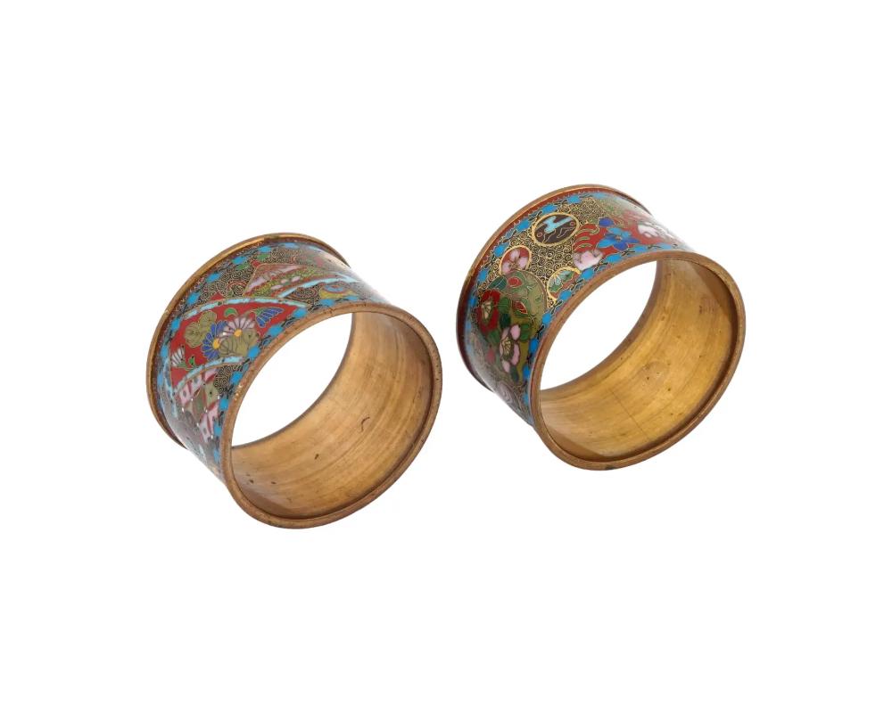 Copper Antique Japanese Meiji Cloisonne Enamel Napkin Rings For Sale