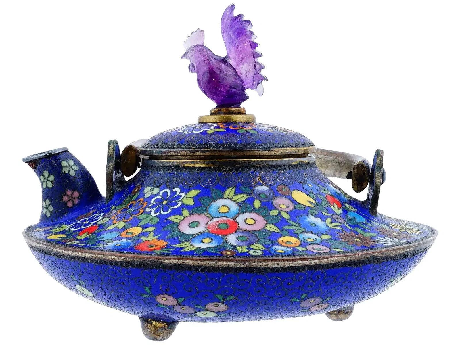 XIX secolo Antico set da sake in smalto giapponese Meiji Cloisonne in vendita