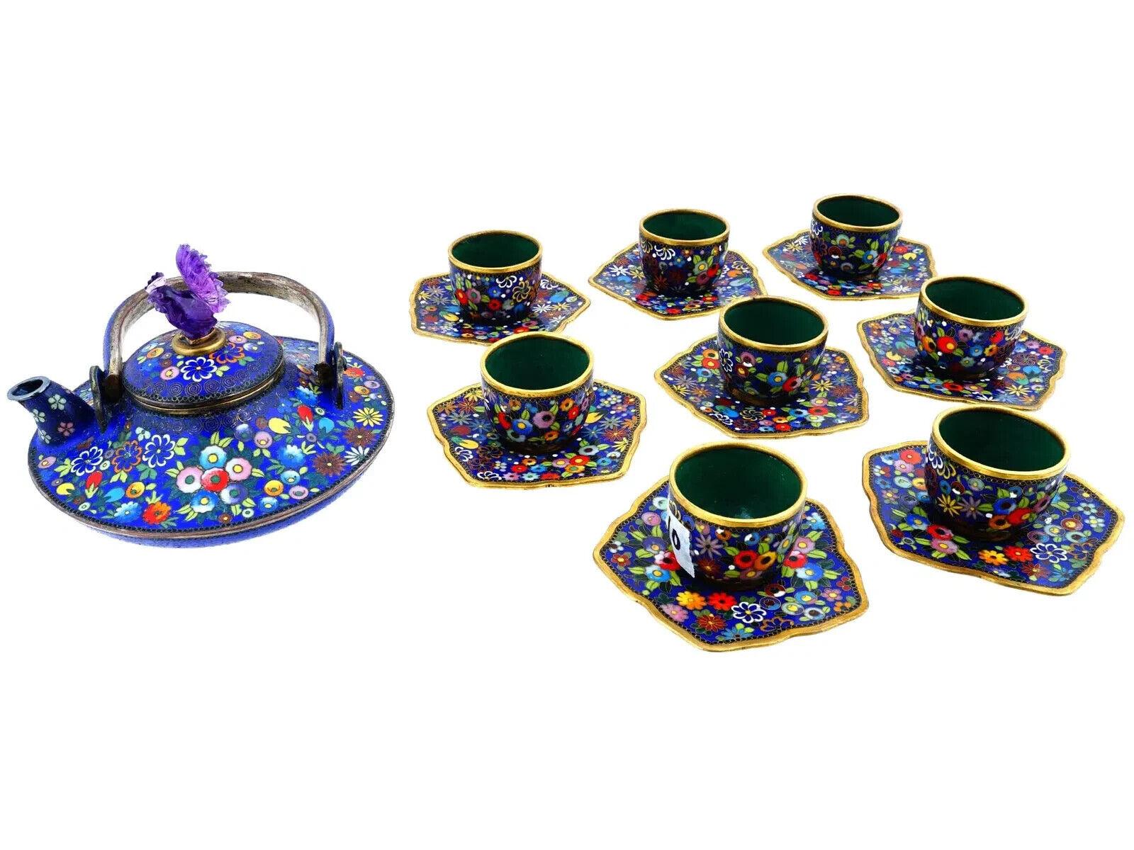 Ensemble japonais ancien Sake en émail cloisonné Meiji