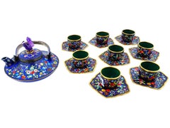 Antique Japanese Meiji Cloisonne Enamel Sake Set
