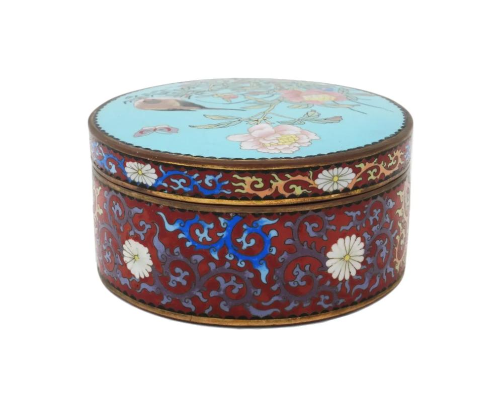 Cloissoné Antique Japanese Meiji Cloisonne Enamel Trinket Box For Sale