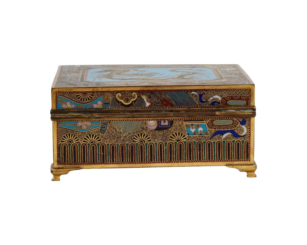 Antique Japanese Meiji Cloisonne Enamel Trinket Box In Good Condition In New York, NY