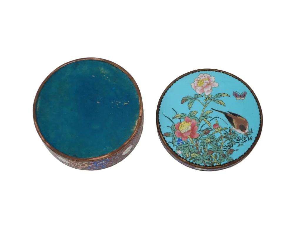 Brass Antique Japanese Meiji Cloisonne Enamel Trinket Box For Sale