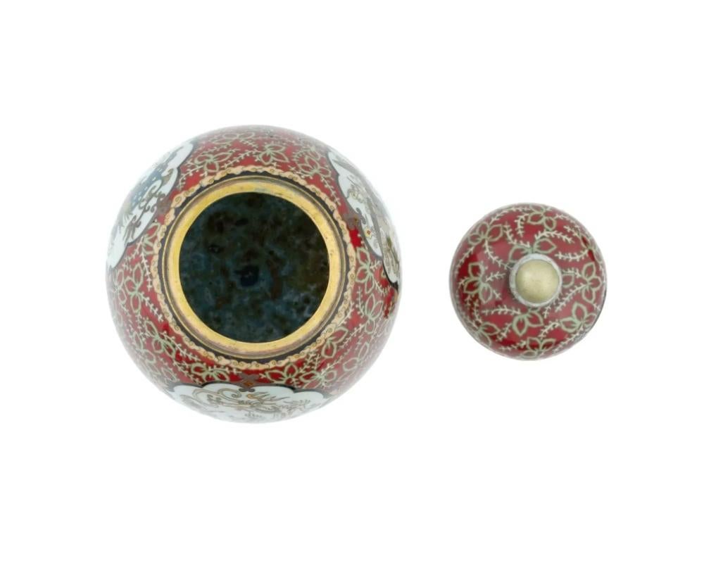 Antiguo Tarro Trípode Japonés Meiji de Cloisonné Esmaltado Esmalte en venta