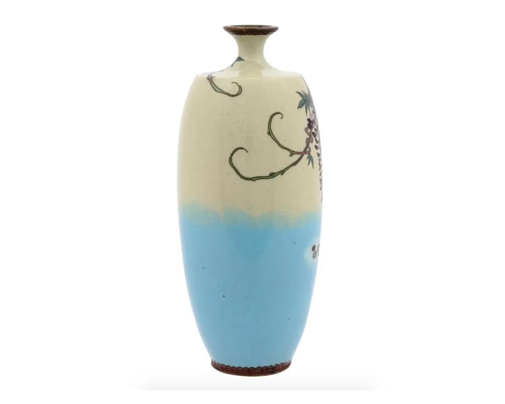 Cloissoné A Meiji Antique Japanese Cloisonne Enamel Wisteria and Fish Vase For Sale