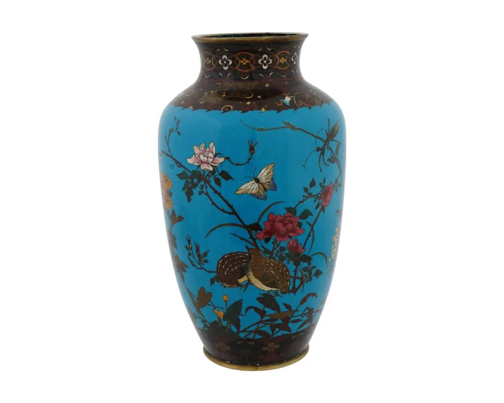 Cloissoné Antique Japanese Meiji Cloisonne Enamel Vase For Sale