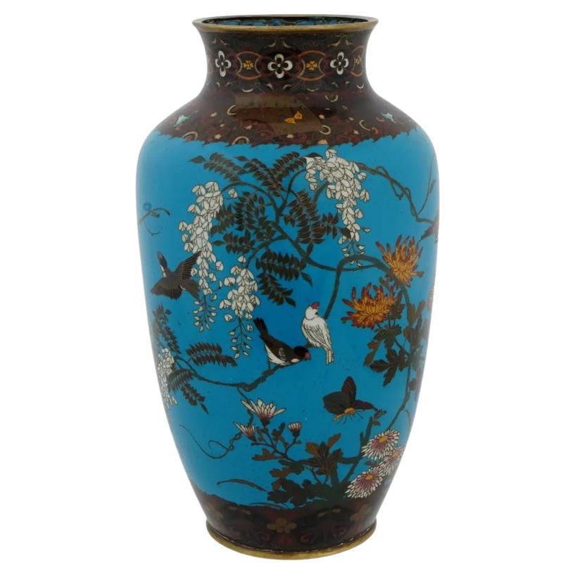 Antique Japanese Meiji Cloisonne Enamel Vase For Sale