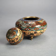 Antique Japanese Meiji Cloisonné Enameled & Lidded Scent Dragon Jar C1920