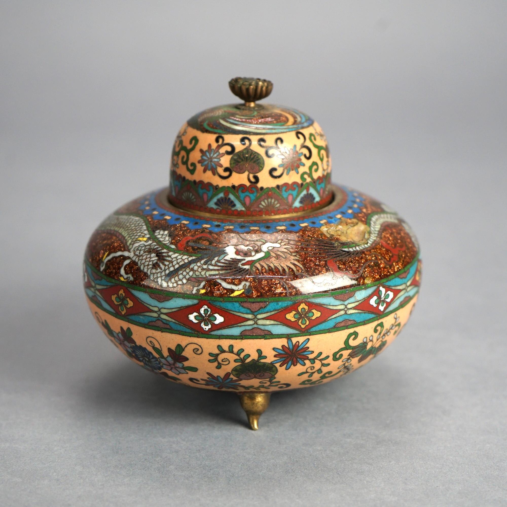 20ième siècle Antiquité japonaise Meiji émaillée cloisonnée et couvercle jarre à parfum Dragon Antiques C1920 en vente