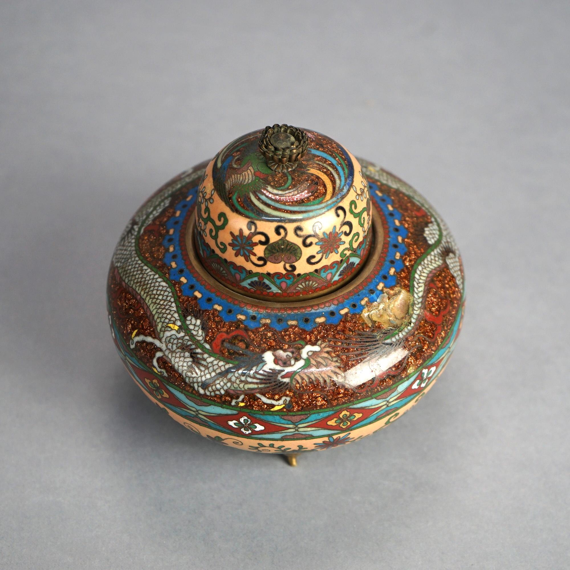 Antique Japanese Meiji Cloisonné Enameled & Lidded Scent Dragon Jar C1920 For Sale 2
