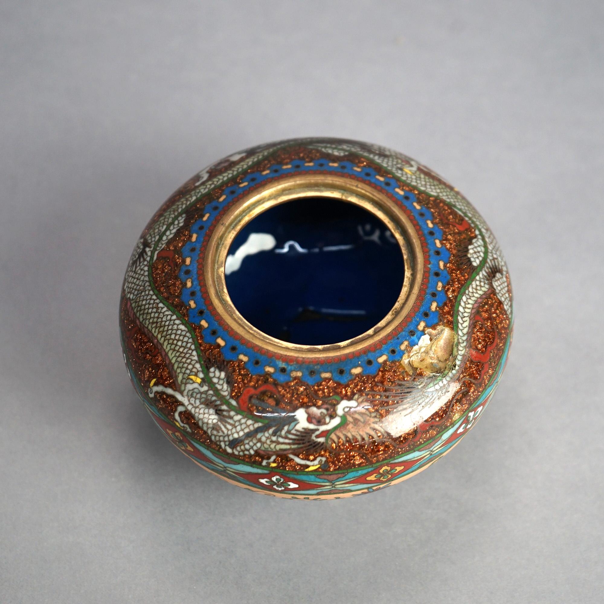 Antique Japanese Meiji Cloisonné Enameled & Lidded Scent Dragon Jar C1920 For Sale 3