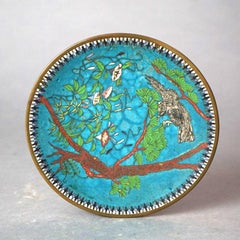 Antique Japanese Meiji Cloisonné Enameled Plate with Flowers & Bird C1920