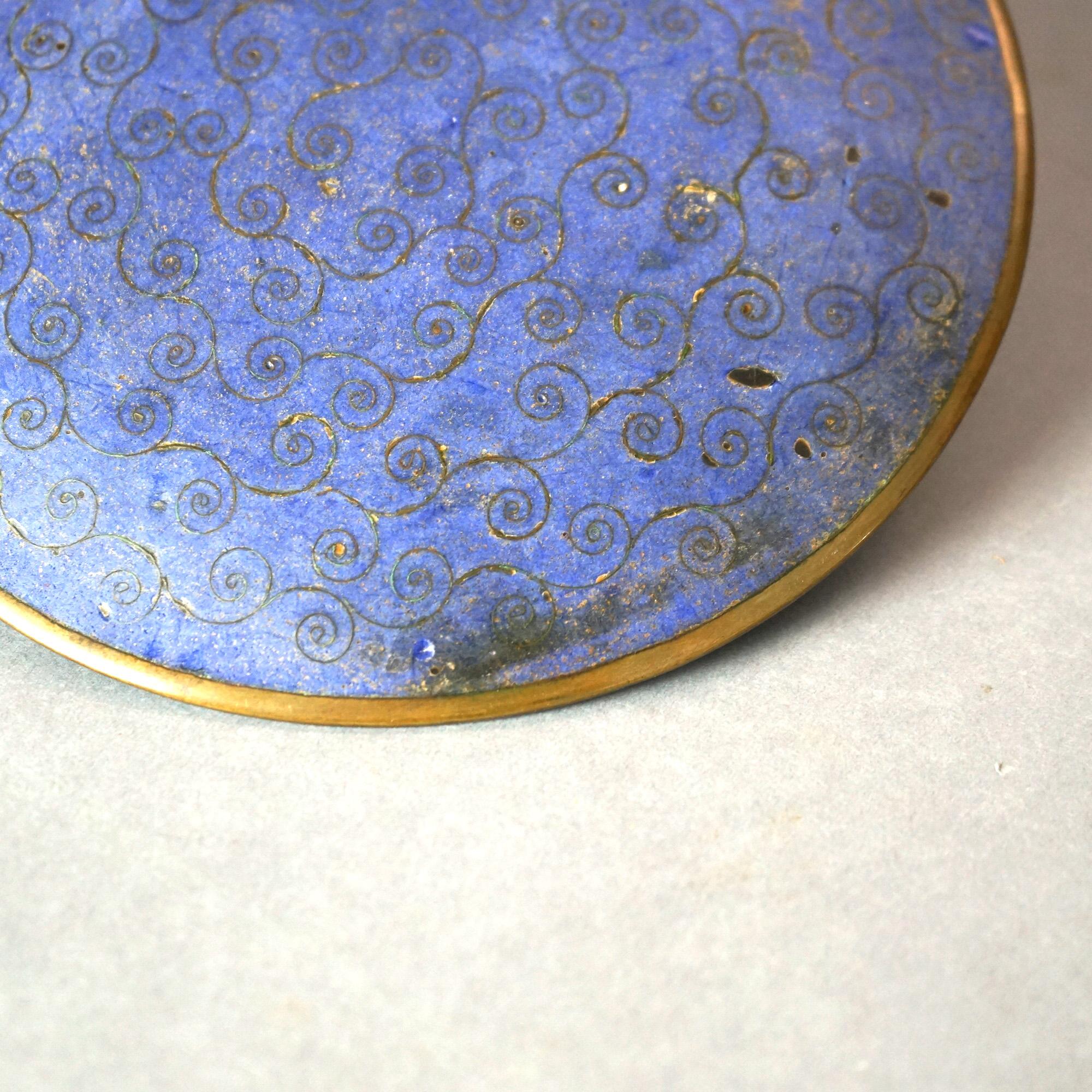 Antique Japanese Meiji Cloisonné Enameled Plate with Flowers & Bird C1920 For Sale 2