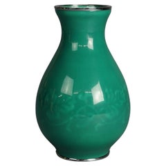 Antique Japanese Meiji Cloisonne Enameled Vase, Stylized Foliate Design, C1920