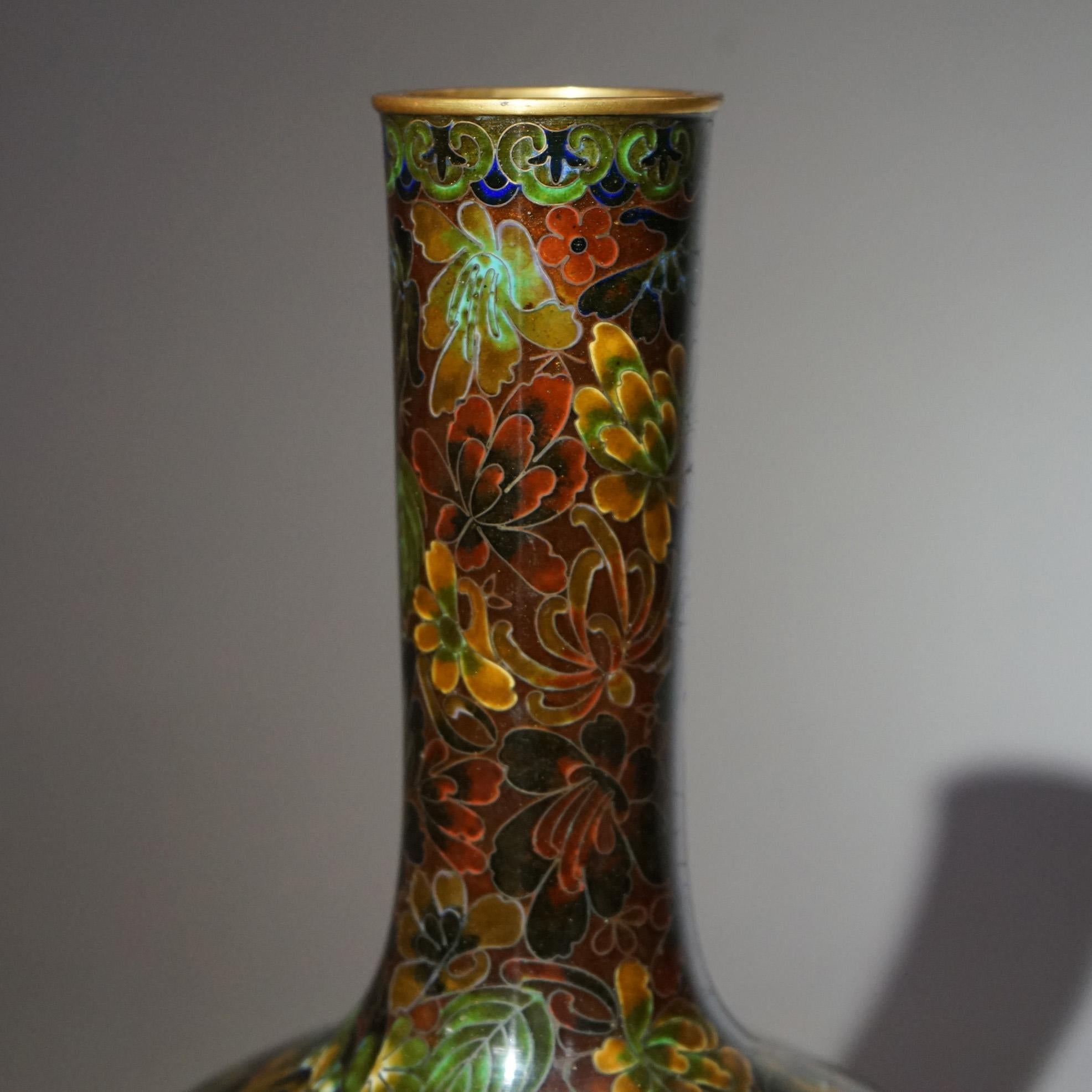 Antique Japanese Meiji Cloisonne Enameled Vase with Allover Floral Design, 19thC 3