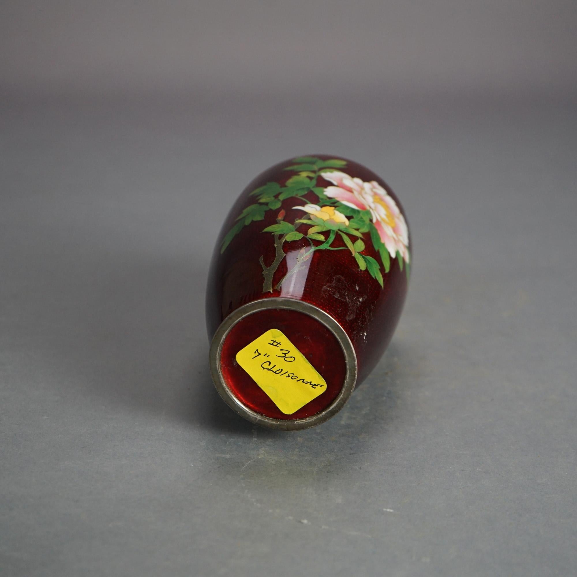 Metal Antique Japanese Meiji Cloisonne Enameled Vase with Floral Design C1920