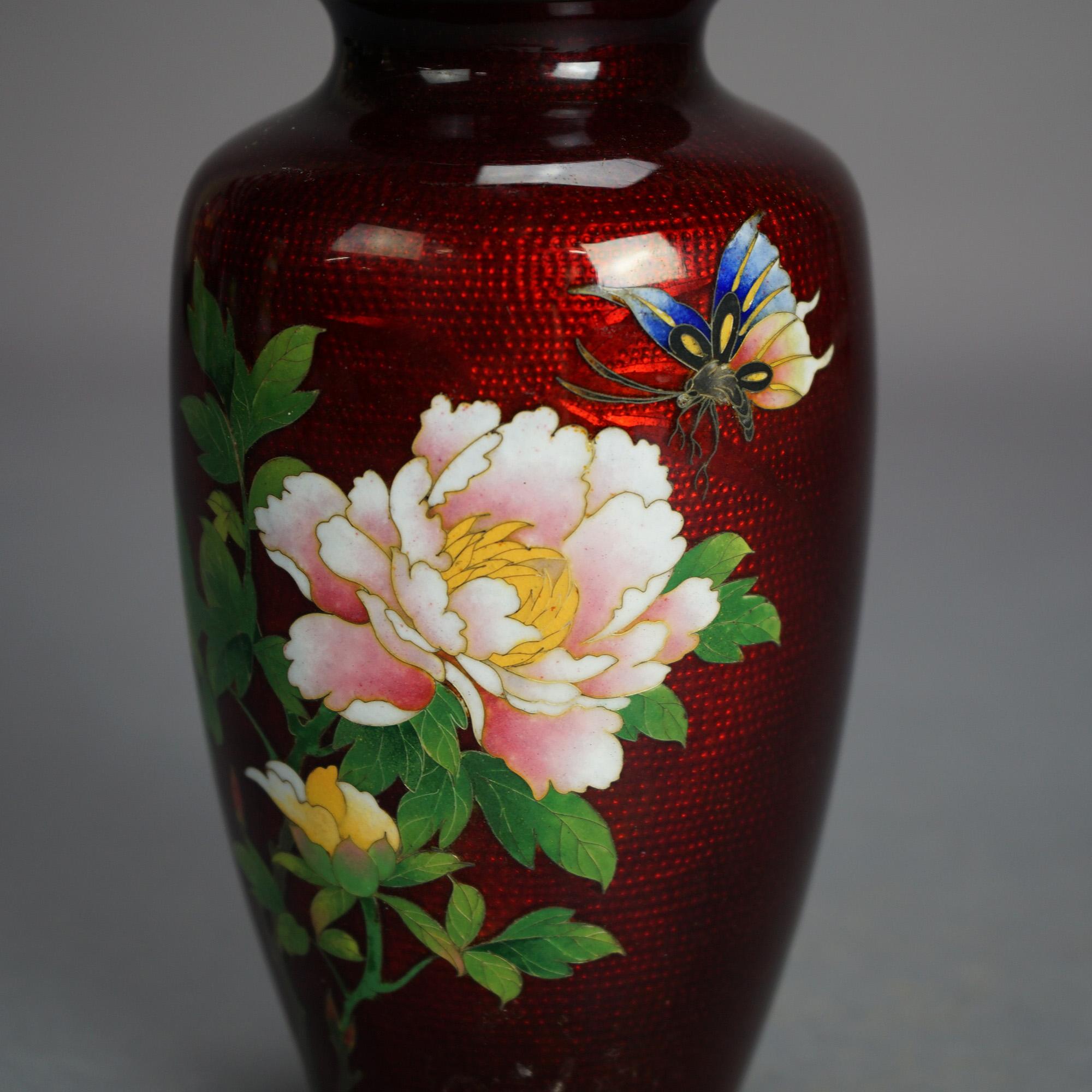 Antique Japanese Meiji Cloisonne Enameled Vase with Floral Design C1920 1
