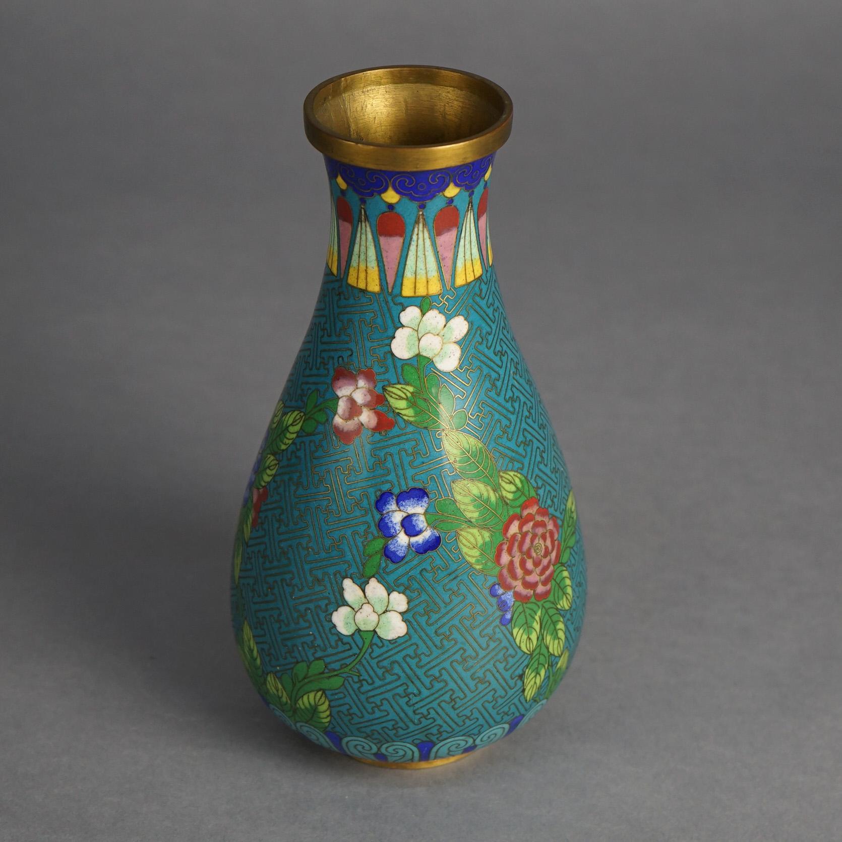 Antique Japanese Meiji Cloisonne Enameled Vase with Flowers C1920

Measures- 9''H x 4.5''W x 4.5''D