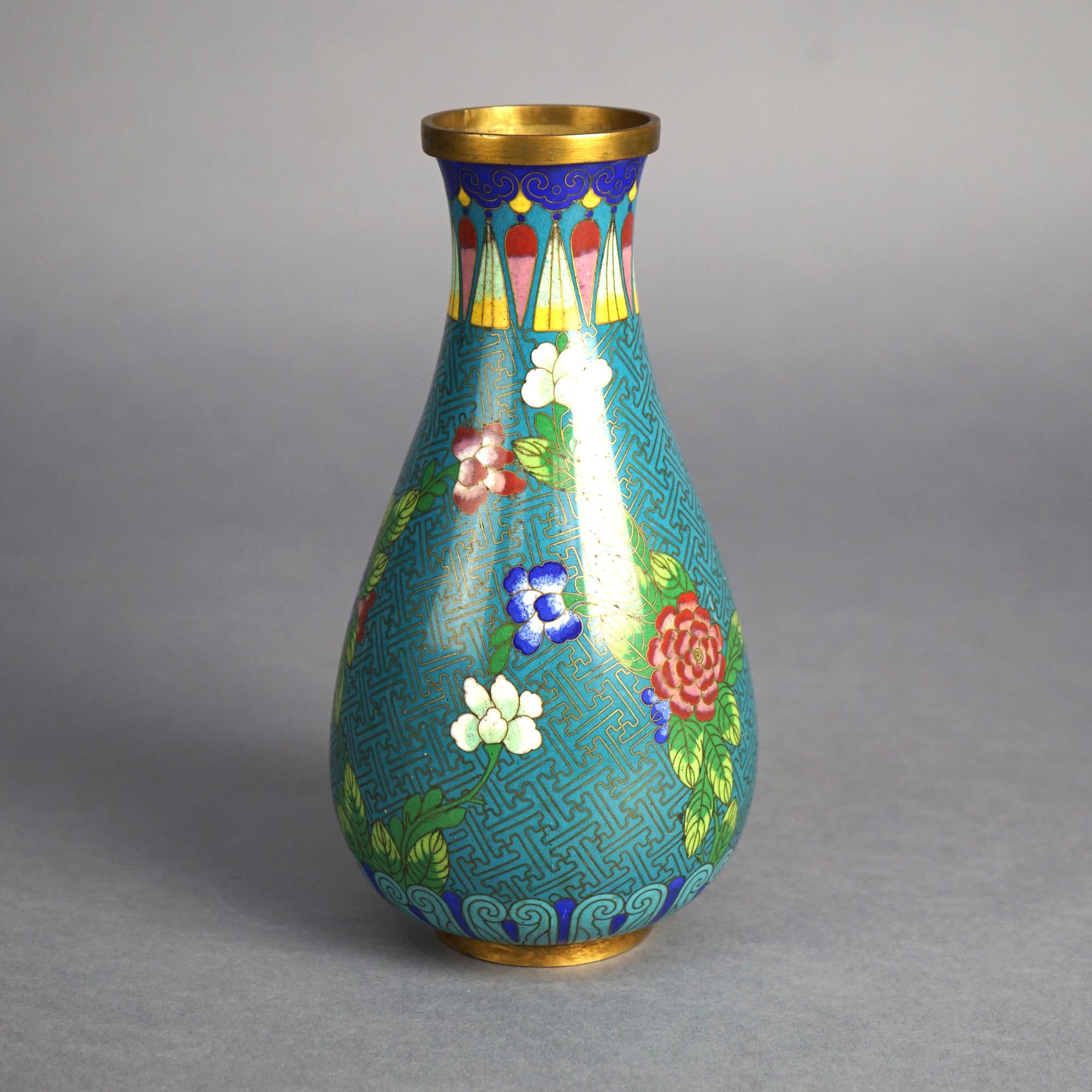 Asian Antique Japanese Meiji Cloisonne Enameled Vase with Flowers C1920 For Sale