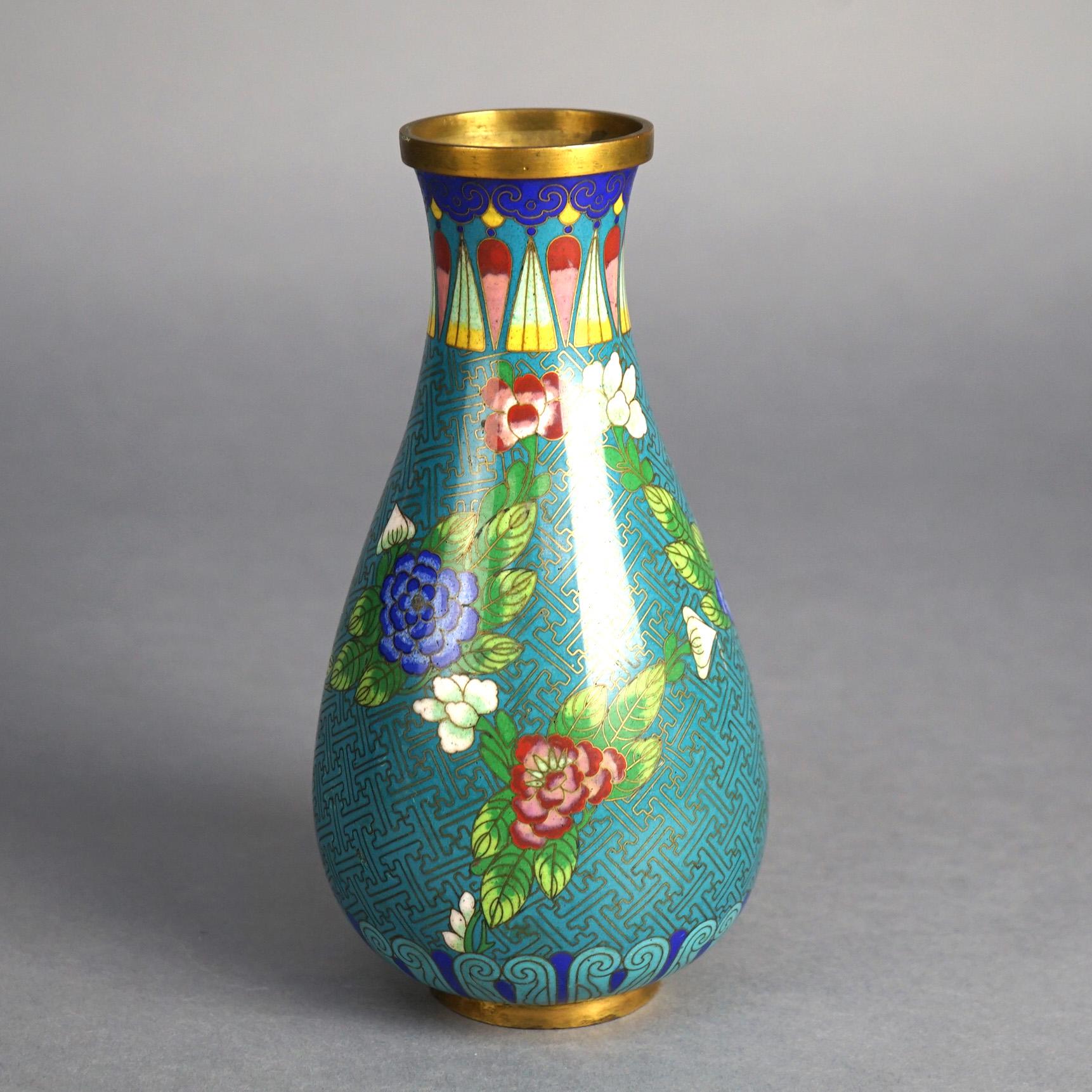 Cloissoné Antique Japanese Meiji Cloisonne Enameled Vase with Flowers C1920 For Sale