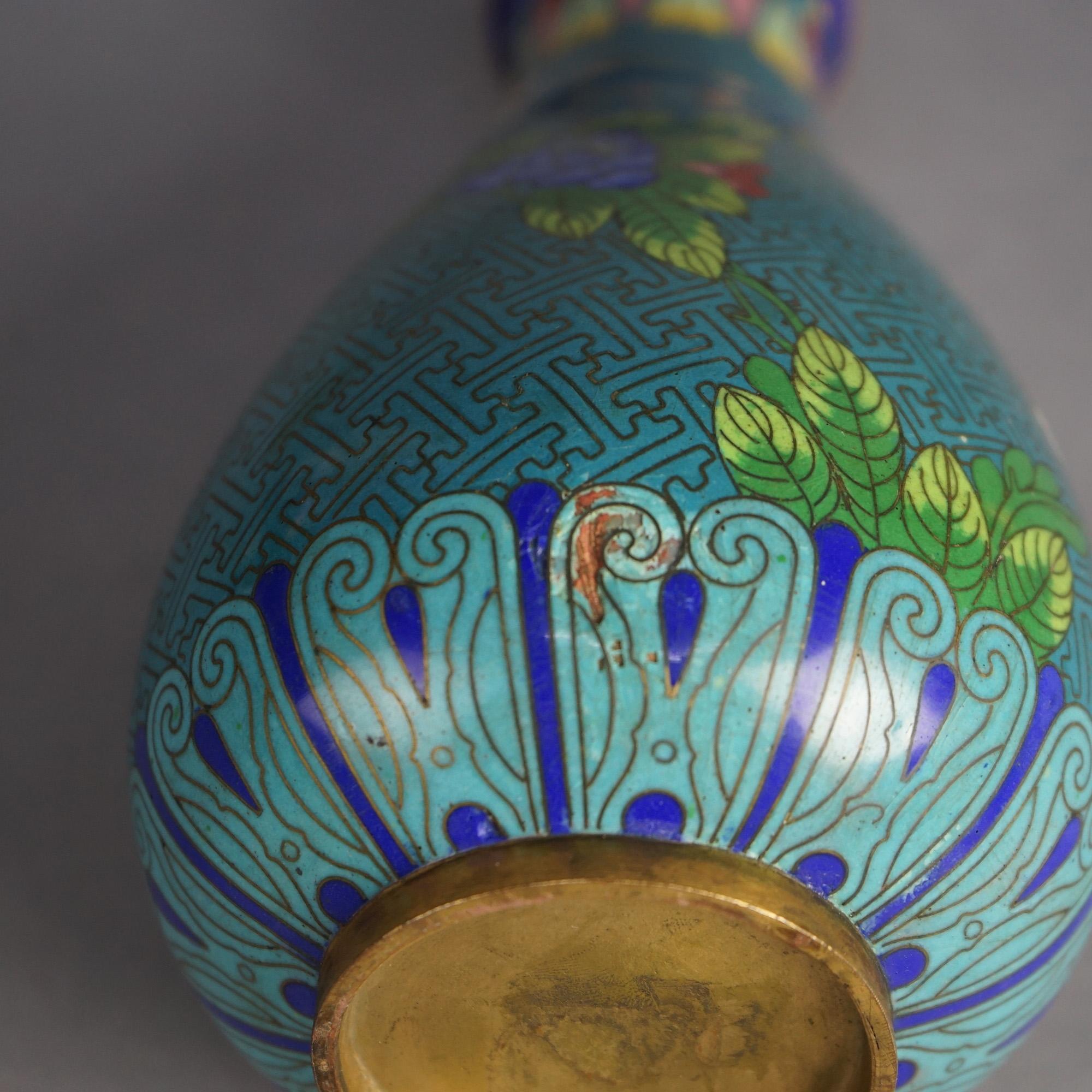 20th Century Antique Japanese Meiji Cloisonne Enameled Vase with Flowers C1920 For Sale