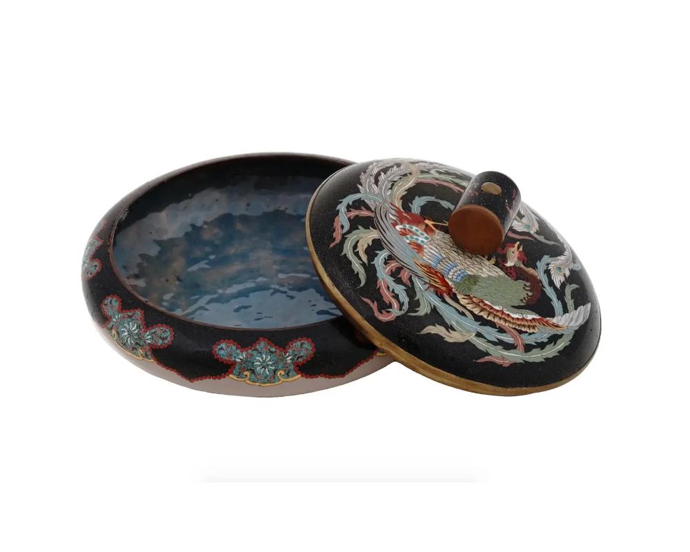 19th Century Antique Meiji Japanese Cloisonne Enamel Jar with Phoenix Bird and Karakusa Patte For Sale