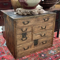 Antique Japanese Meiji Era (c1860’s) Red Lacquer Kodansu Personal Tansu 6 Drawer